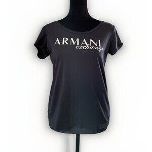 Armani Exchange - Black Tshirt White Logo Cap Sleeves Medium
